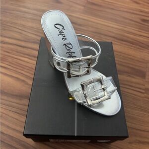 Cape Robbin Metallic Silver Buckle Block Heel
